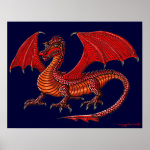Poster vermelho da arte do dragão