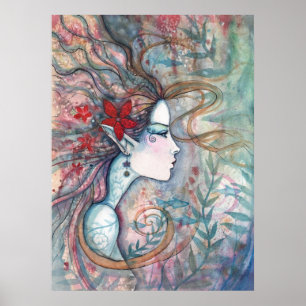 Poster vermelho da sereia da flor por Molly