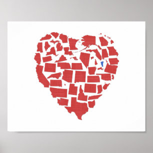 Poster Vermelho de Vermont do mosaico do coração dos