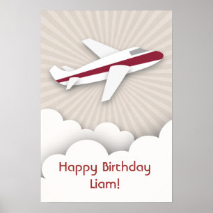 Poster vermelho do aniversário do avião