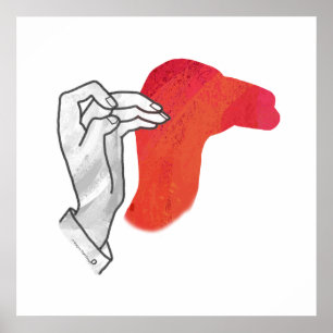 Póster Vermelho do camelo da silhueta da mão