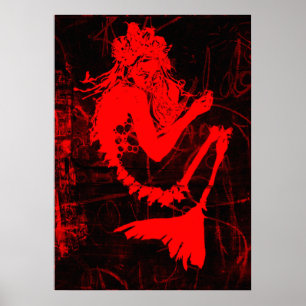 Poster vermelho do esqueleto da sereia
