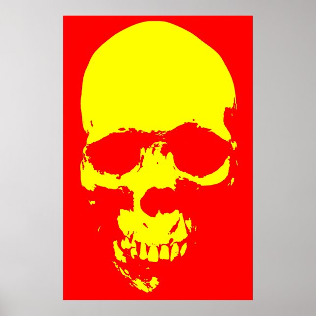 Póster Vermelho e Amarelo Pop de Skull (Frente)