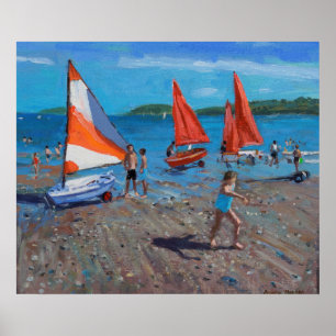 Póster Vermelho e branco navega Abersoch