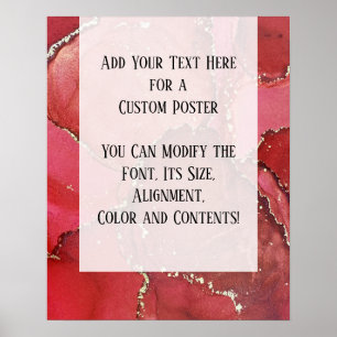 Poster Vermelho e Dourado Abstrato de Álcool Tinta Fluida