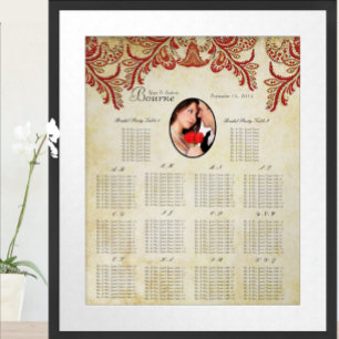 Poster Vermelho e Dourado Seu Gráfico de Assentos de Casa