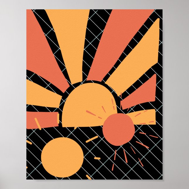 Poster Vermelho e laranja Retrosol e padrão das linhas (Frente)