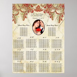 Poster Vermelho e ouro sua carta do assento do casamento