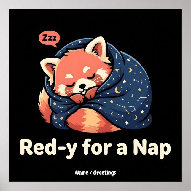 Poster Vermelho e Pronto Para Uma Soneca Panda Vermelho K (Frente)