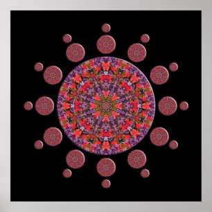 Poster vermelho e roxo do Fractal da mandala da
