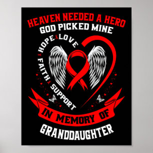 Poster Vermelho Em Memória Da Doença Cardíaca Da Avó
