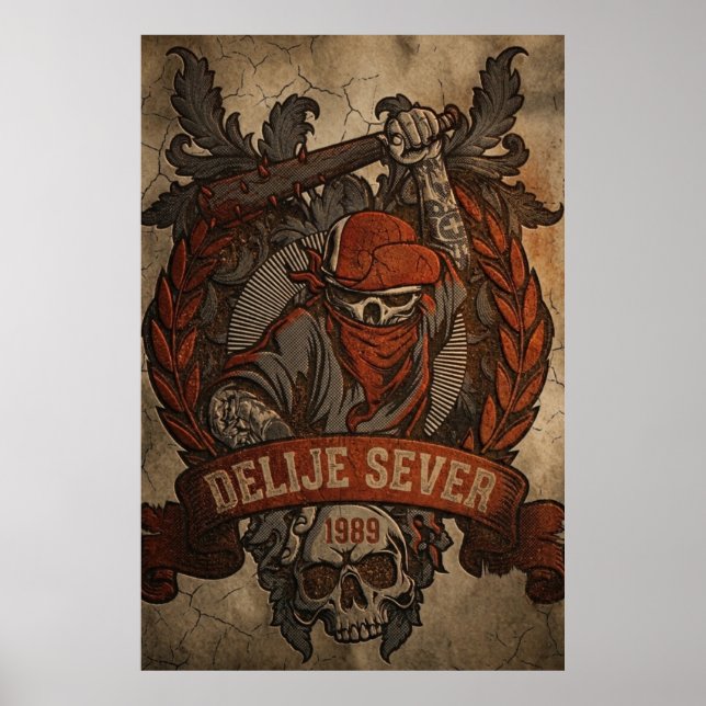 Poster Vermelho Estrela Belgrado Delije Sever 1989 (Frente)