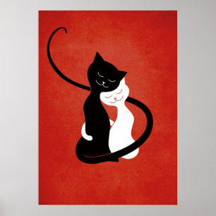 Poster Vermelho que abraça gatos do amor