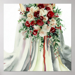 Poster Vermelho Romântico, Buquê Bridal em Cascata (1)