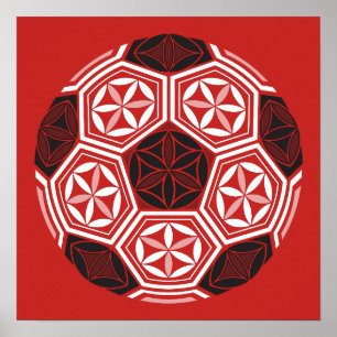 Póster vermelho sagrado da geometria do futebol
