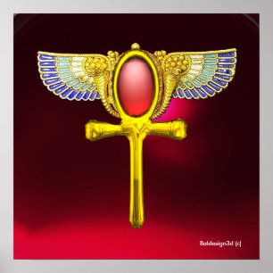 PÓSTER VERMELHO TALISMAN/ EGÍPCIA ANKH COM CORNUCOPIA
