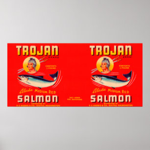 Póster Vermelho Trojan da etiqueta dos salmões da marca