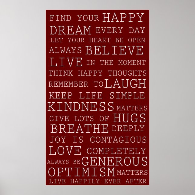 Póster Vermelhos Positivos Palavras Inspiradoras (Frente)