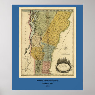 Poster Vermont, Da Pesquisa Real - Mapa Do Vintage 1814