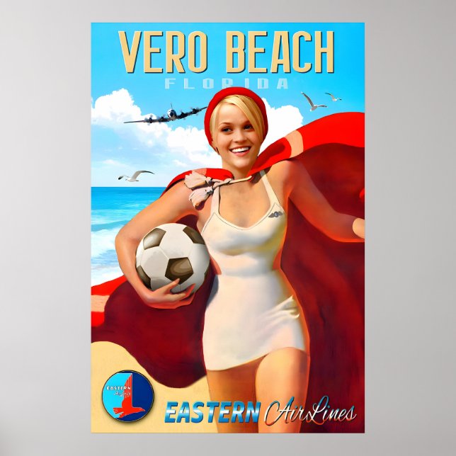 Poster Vero Beach Flórida Eastern Air Lines Nova Viagem (Frente)