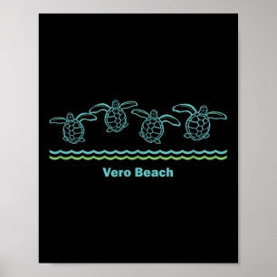 Poster Vero Beach Florida Retro Sea Blue Tribal Turtle