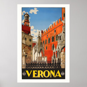 Poster Verona Itália 1938 - Cartaz de Viagem em Estilo Vi