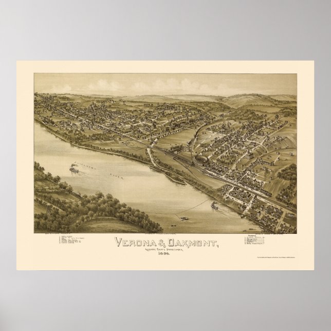 Poster Verona & Oakmont, PA Panorâmica - 1896 (Frente)