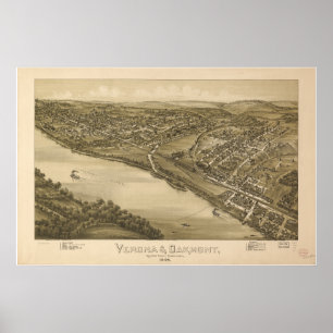 Póster Verona - Oakmont Penn 1896 Mapa Panorâmico Antiqua