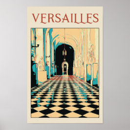Poster Versailles château ilustração France Postcard