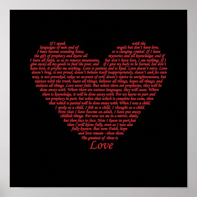 Poster Versículo Bíblico 1 Coríntios 13 Amor Coração Arte (Frente)