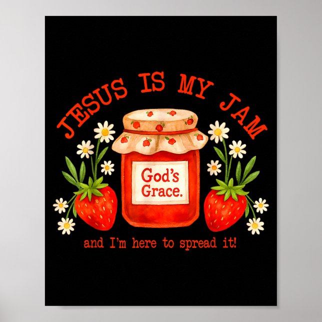 Poster Versículo Bíblico Cristão Fé Morango Jesus É Meu (Frente)