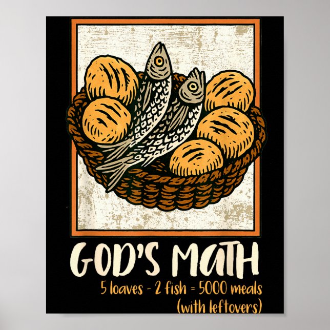 Poster Versículo Bíblico Cristão Jesus Peixes & Pães Vá (Frente)