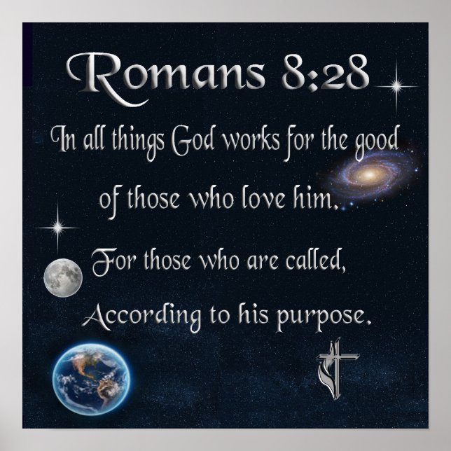Poster versículo bíblico cristão Romanos 8:28 (Frente)