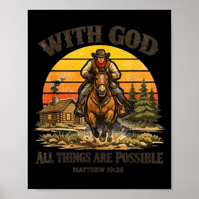 Poster Versículo da Bíblia Cristã Cowboy Ocidental País J (Frente)