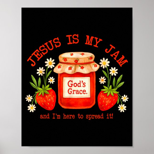 Poster Versículo da Bíblia Cristã Fé Morango Jesus É Meu (Frente)
