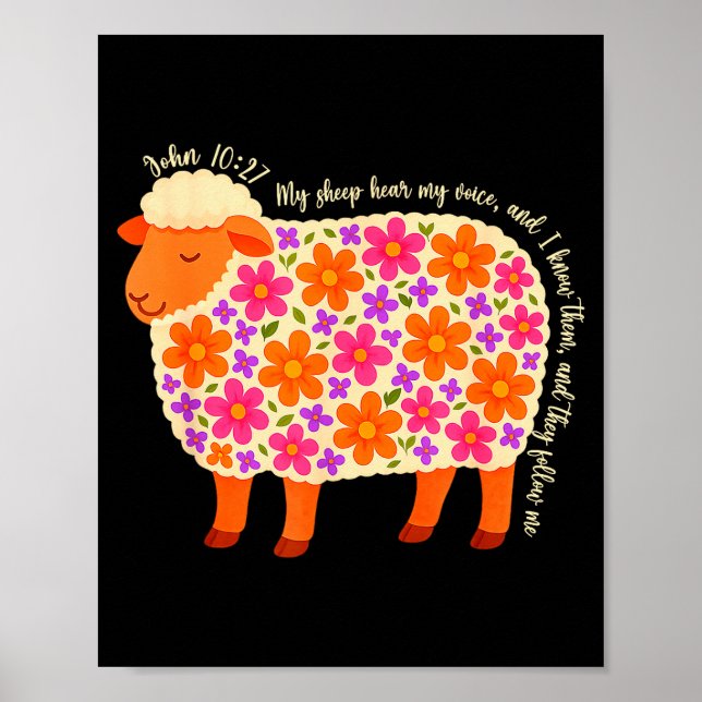 Poster Versículo Floral Ovelha Minhas Ovelhas Ouvem Minha (Frente)