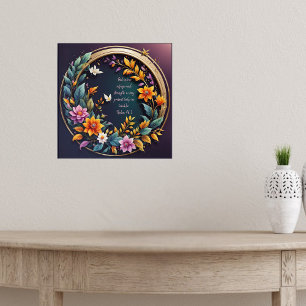 Poster Versículos da Bíblia em Moldura Floral com Fundo E