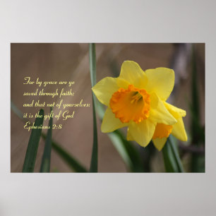 Poster Verso bíblico do 2:8 de Ephesians com Daffodil