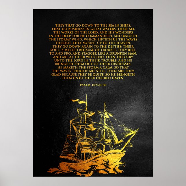 Poster Verso da Bíblia Psalm 107:23-30 (Frente)