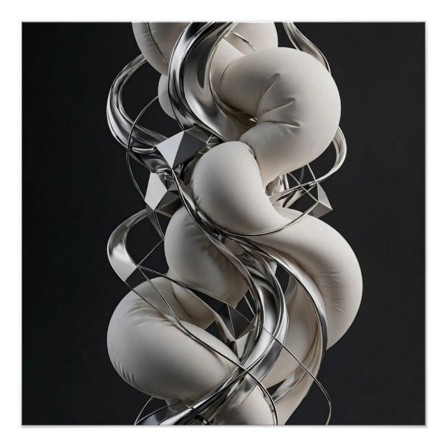 Póster Vertical Chrome Twist - Premium 3D Abstrato (Frente)