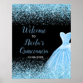 Poster Vestido Azul Claro Faux Glitter Quinceanera Boas-v