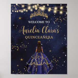 Poster Vestido Azul Marinho Noite Estrelada Chic Quinceañ