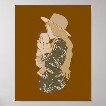 Vestido Botânico de Mãe Boho Segurando Bebê Arte