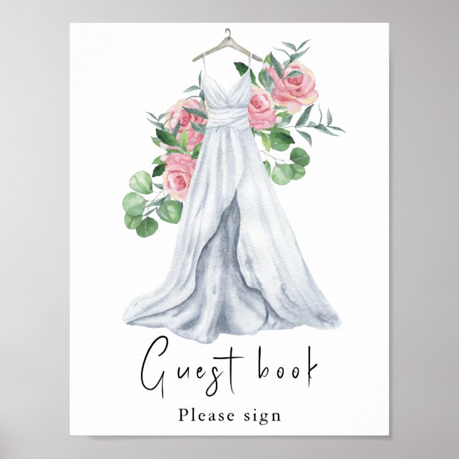 Poster Vestido de aquarela com flores - livro de visitas (Frente)