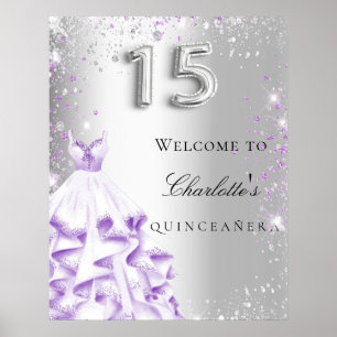 Poster Vestido de cintura roxa prateada de Quinceanera