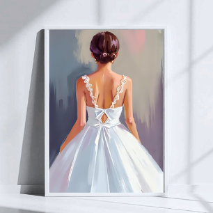 Poster Vestido de Noiva   Vestido de Renda Branco Aquarel