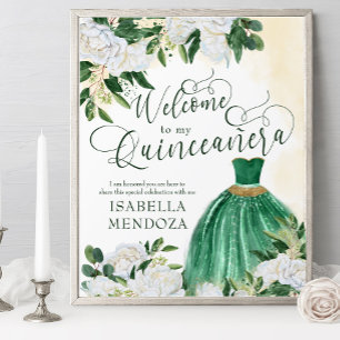 Poster Vestido de Princesa Verde e Dourado Quinceanera Be