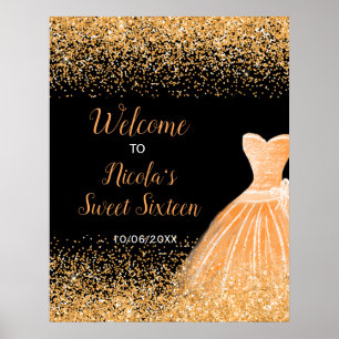 Poster Vestido Laranja Brilho Falso Boas Vindas Sweet 16