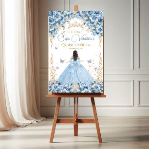 Poster Vestido Luxuoso Azul Bebê Dourado Conto de Fadas B