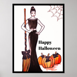 Poster Vestido Negro Longo e Elegante Clássico do Hallow